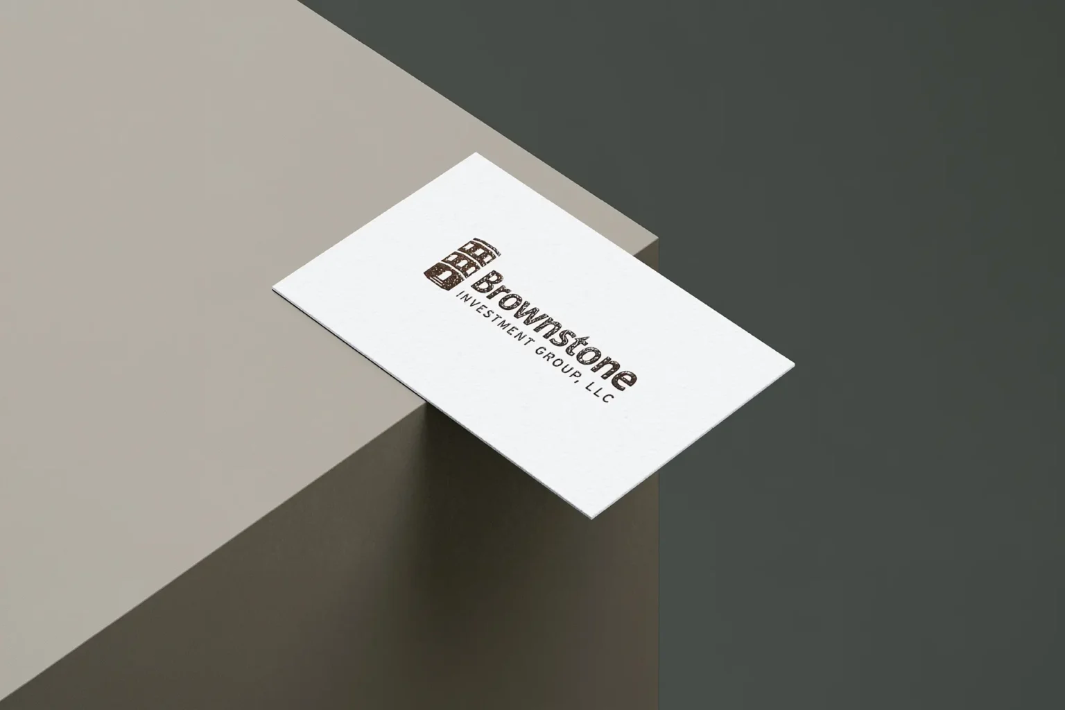 High-end business cards for Brownstone Investment Group, LLC, showcasing the depth of our thermography printing process, custom-made at our local NYC print shop.