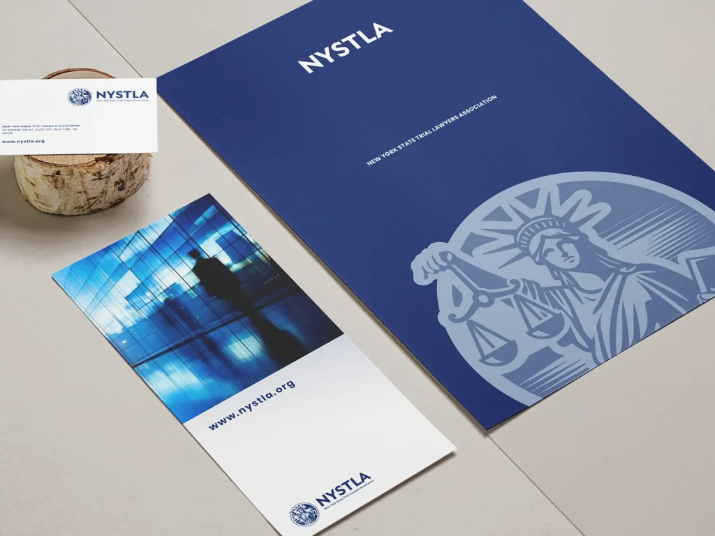 Professional legal association folders and brochures printed on 80lb Classic Crest cover stock, locally printed in NYC for our New York-based legal clients.