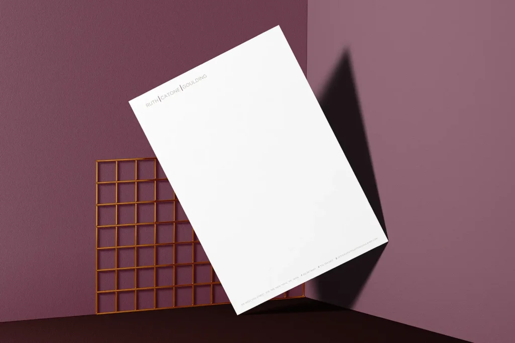 Elegant RUTH | CATONE | GOULDING letterhead printed on high-quality paper for official business use, showcasing the clarity and consistency of our Manhattan-based printing services.