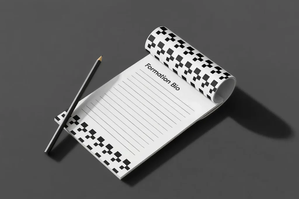 Branded office notepad for Formation Bio with a unique checkered pattern detail, printed on premium 70lb stock at our Manhattan location for local businesses and corporate teams.