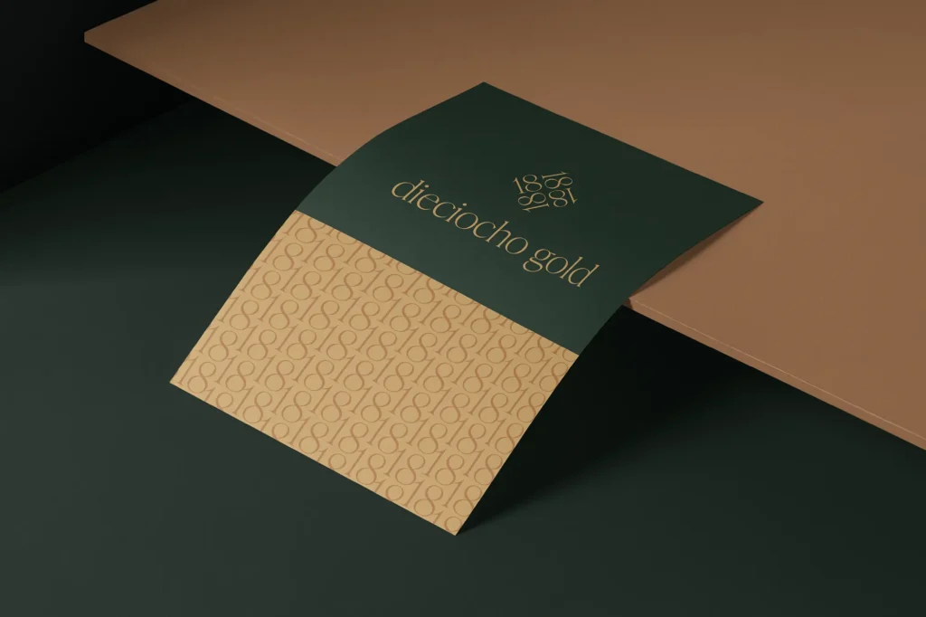 Elegant visual identity materials featuring an intricate patterns on 350 GSM forest green cardstock, printed in our NYC shop to elevate a luxury hospitality brand.