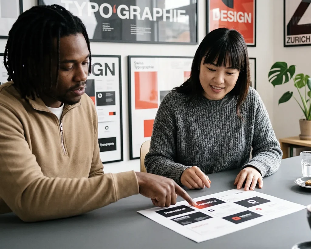 Our NYC-based team of graphic designers and translators reviewing a localized brand layout to ensure cultural accuracy and technical print readiness.