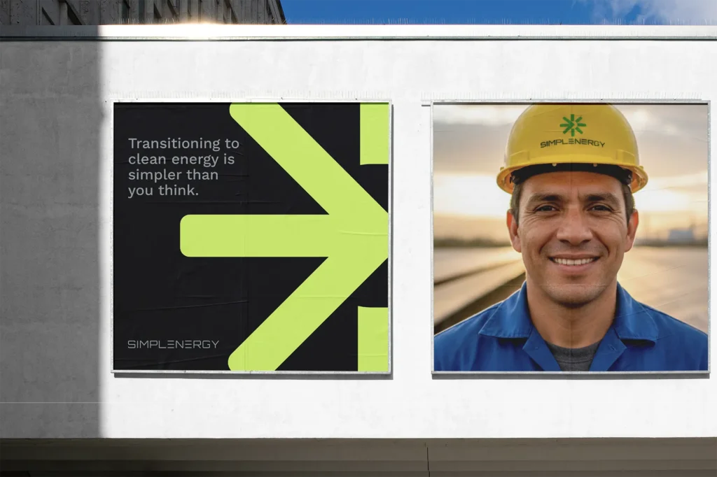 Environmental branding posters for a clean energy company, printed at our NYC shop on durable large-format paper and displayed in an outdoor urban setting.