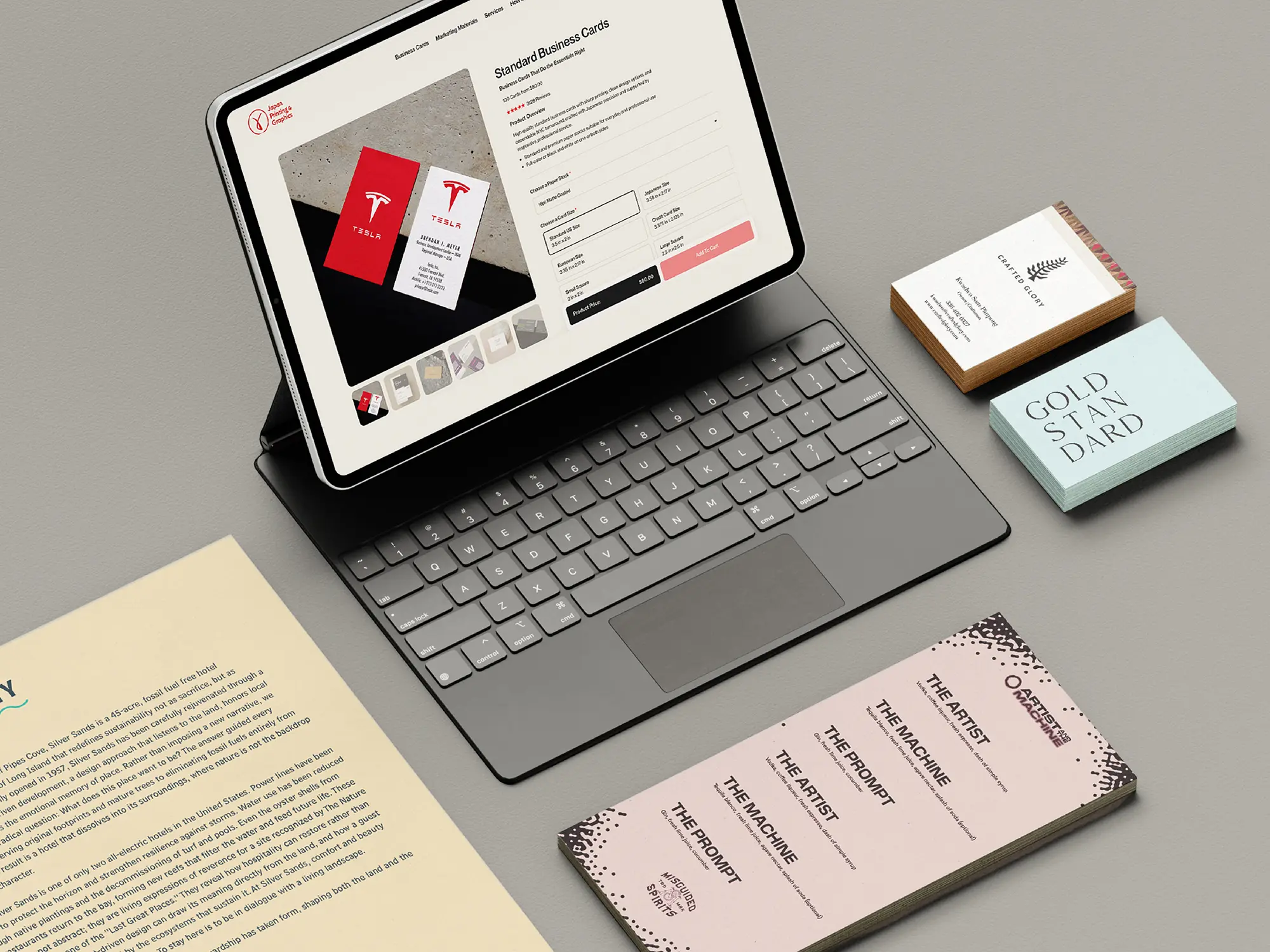 An iPad displaying our streamlined interface for ordering straightforward print items like flyers and brochures, locally printed in NYC for our Brooklyn-based business clients.